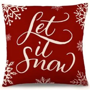 NEW CHRISTMAS LET IT SNOW DECOR DECORATIVE LINEN BLEND PILLOW COVER 18" X 18"